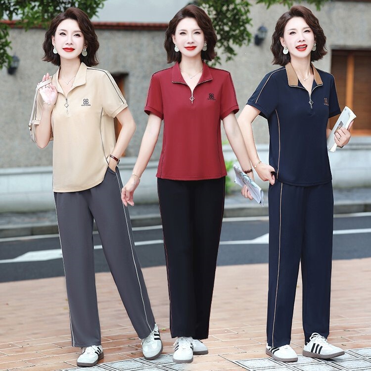 Summer Sports Suit for Mothers over 50 Years Old, New Style Women's Clothing for Middle-Aged and Elderly People, Summer Short-Sleeved Casual Top Two-Piece Set Summer Sports Suit for Mothers over 50 Years Old, New Style Women's Clothing for Middle-Aged and Elderly People, Summer Short-Sleeved Casual Top Two-Piece Set