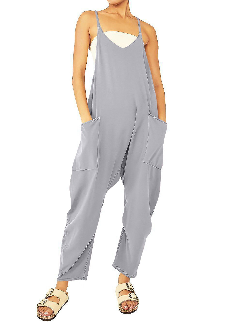 Ropa de mujer europea y americana 2024 verano nuevo estilo Amazon casual bolsillo tirantes de punto pantalones de una pieza pantalones con tirantes mujeres image 9