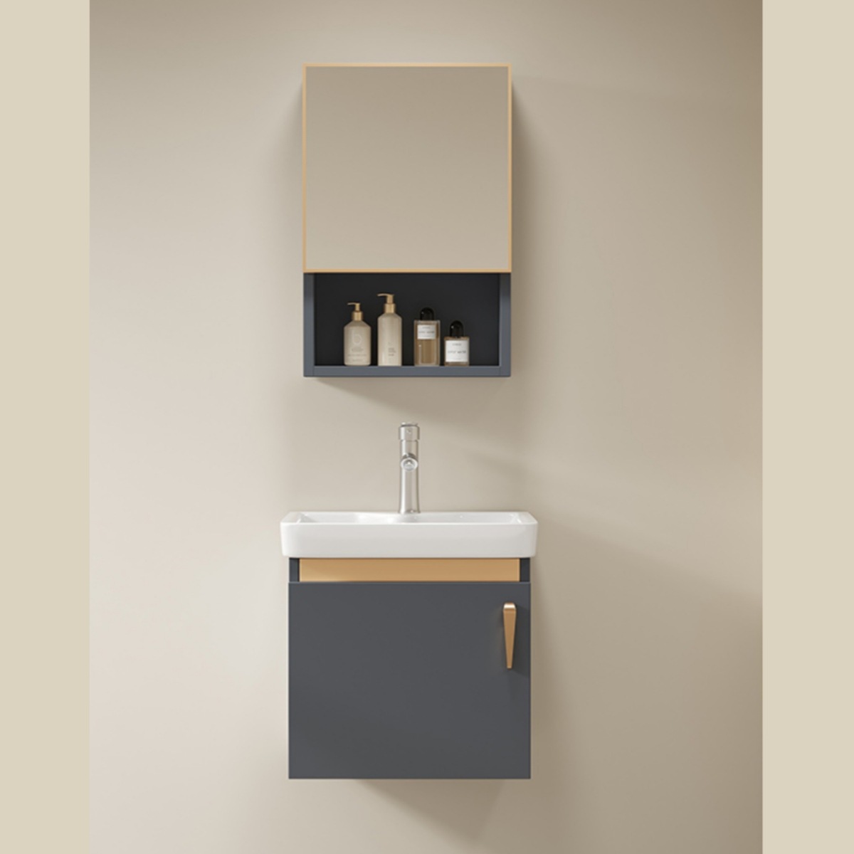 Baño tipo pared tipo pequeño gabinete de baño grueso combinación integral lavabo de cerámica lavabo gabinete lavabo