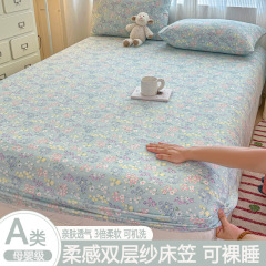 双层纱床笠罩单件新款单人宿舍床垫保护套非全棉纯棉全包防尘床罩