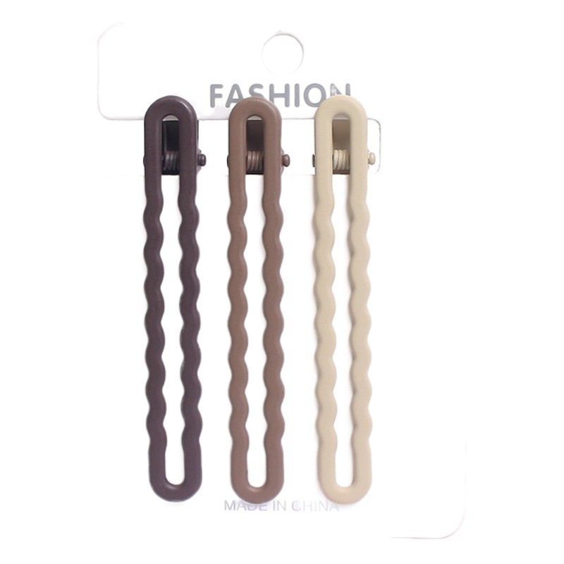 Extended seamless metal hairpin high-grade 3 PCs suit shredded hair side clip simple milk tea brown bangs clip