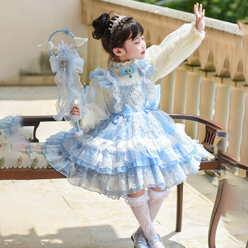 女童艾莎连衣裙25秋季新款儿童蓝色公主裙四季款小女孩生日礼服裙|undefined