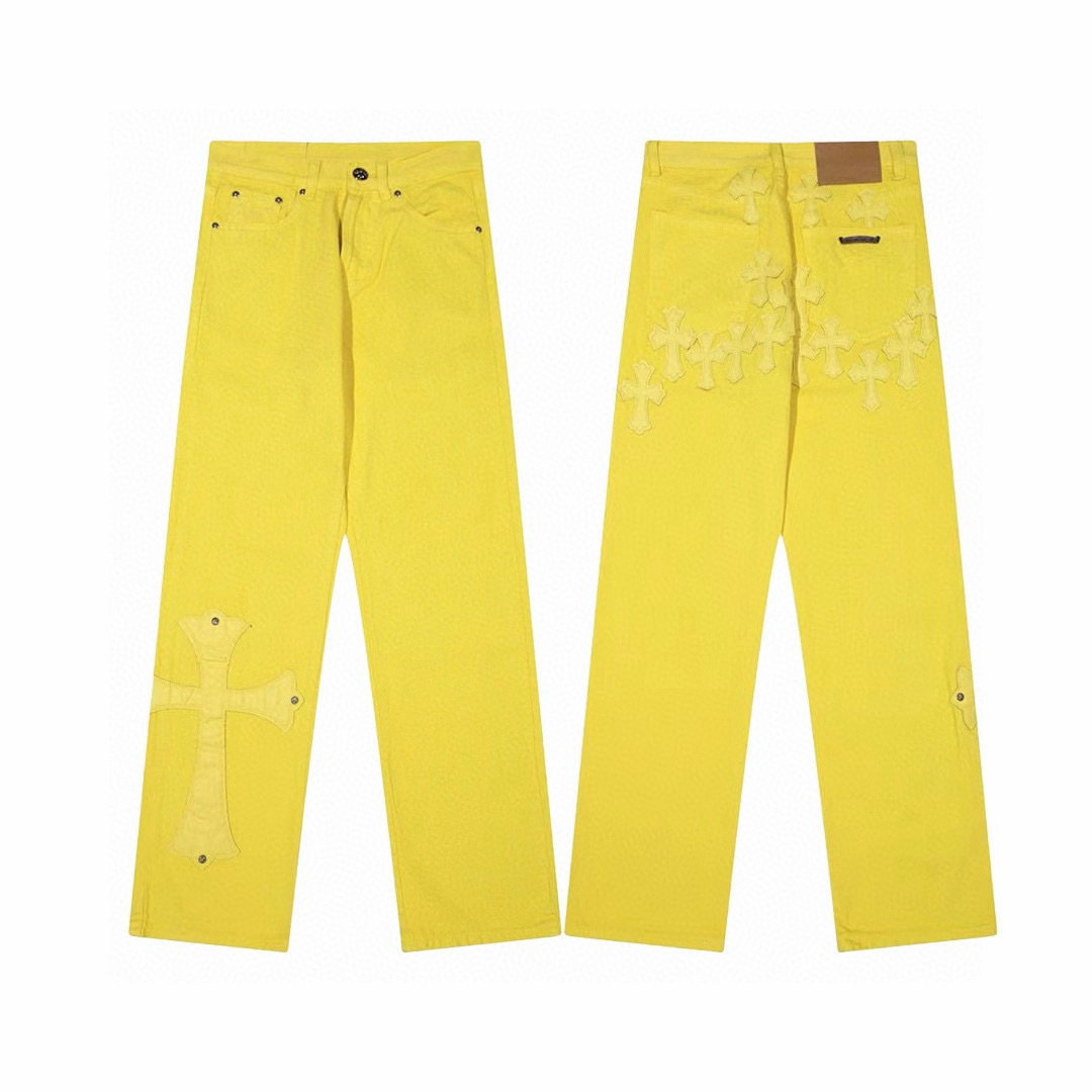 Jeans Rectos de Algodón para Hombre Chrome, Lavados y con Parche de Cruz de Cuero | Uso Diario