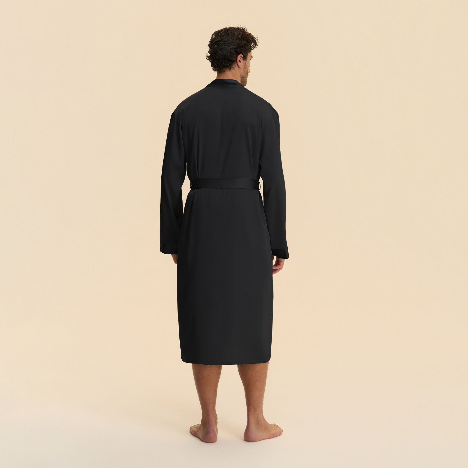 Primavera y otoño nuevo hombre transfronterizo de color sólido pijama largo corto con cara bata de baño conjunto de ropa de casa 3989