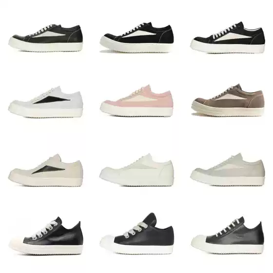 Rick Owens Style New Unisex Couple Leather Suede Grey White Black Low Top Casual Athletic Sneakers Skate Shoes