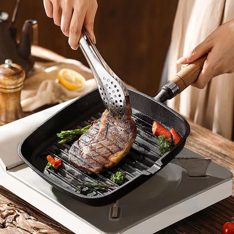 Cast Iron Striped Pan Steak Pan Non-Coated Non-Stick Electric Stove Universal Household Steak Pan Steak Frying Pan