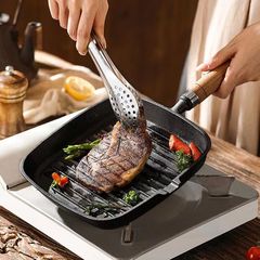 Cast Iron Striped Pan Steak Pan Non-Coated Non-Stick Electric Stove Universal Household Steak Pan Steak Frying Pan