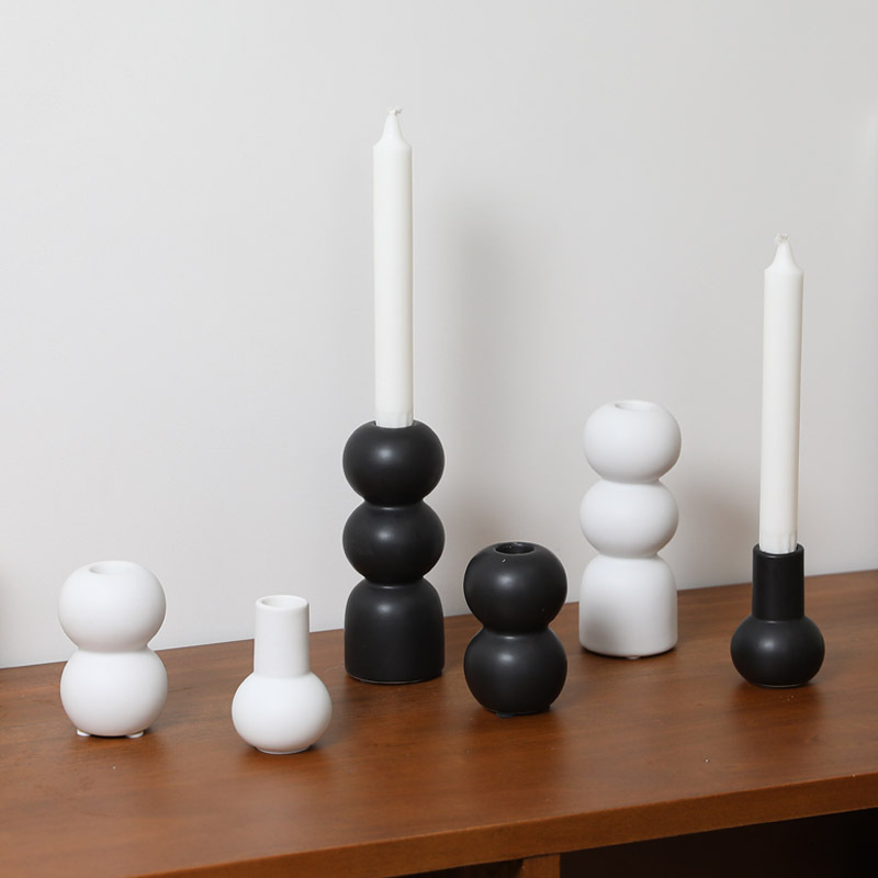 ins ancient style black and white ceramic candlestick decoration vintage home desktop candle holder base dining table soft decoration