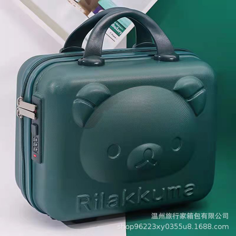 Mini maleta portátil 14 pulgadas 16 pulgadas caja de regalo de maquillaje pequeña bolsa de almacenamiento con cifrado oso de dibujos animados