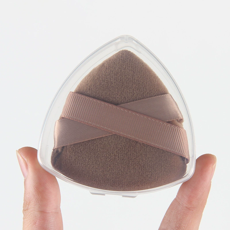 Triangular Powder Puff Sponge, Ribbon Grip, Soft Velvet, Multi-Color (2–Box/OPP Options)