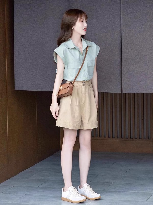 女性用サマーウェアスーツ2025新作春夏服、小柄な人向けのオールインワンootd年齢軽減ショーツ2点セット|undefined