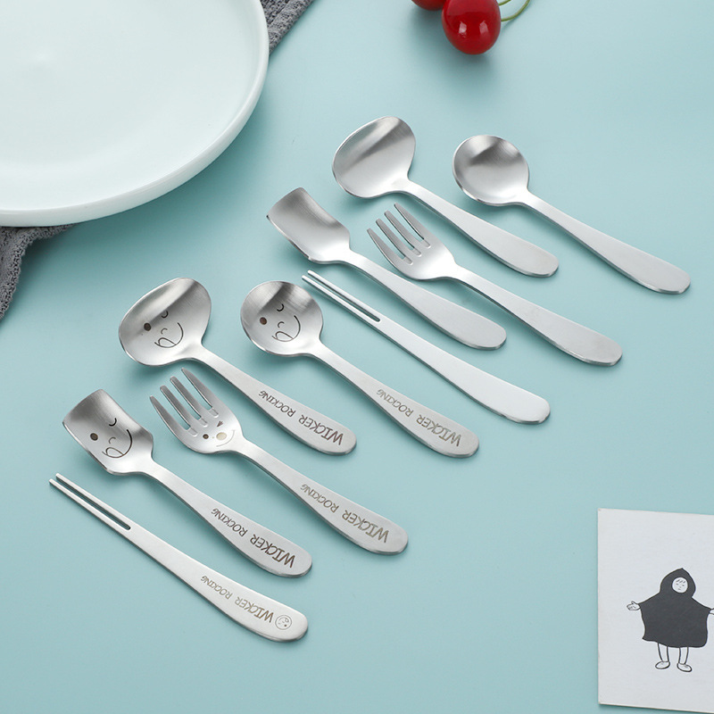 304 stainless steel children spoon kindergarten cartoon tableware baby food supplement spoon cute feeding spoon fork