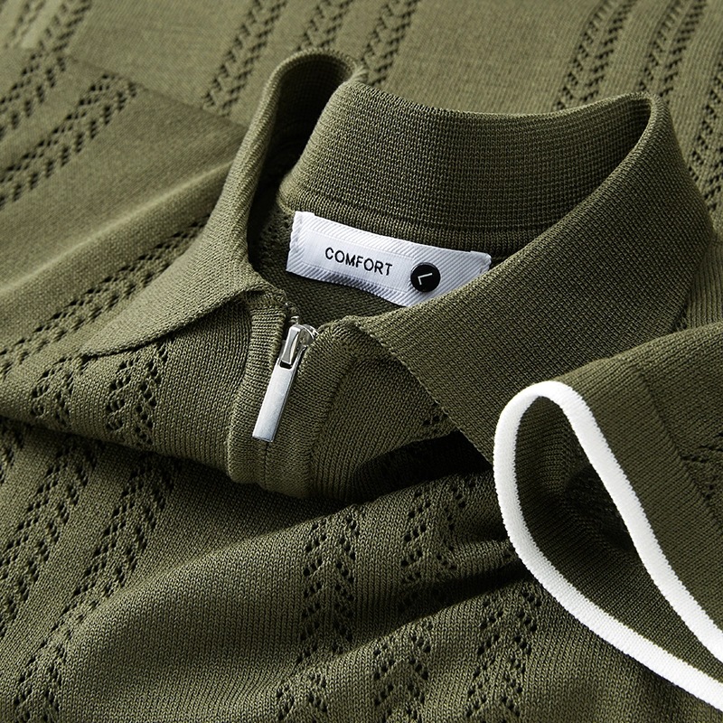 Polo Shirt Lapel Short-Sleeved Knitwear Men's Summer Ice Silk Stripesd Color Matching Business Slim Trendy Export Cross-Border Wholesale