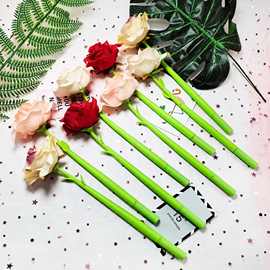 玫瑰仿真花卡通硅胶摇摇乐中性笔创意玫瑰花中性笔花草造型签字笔