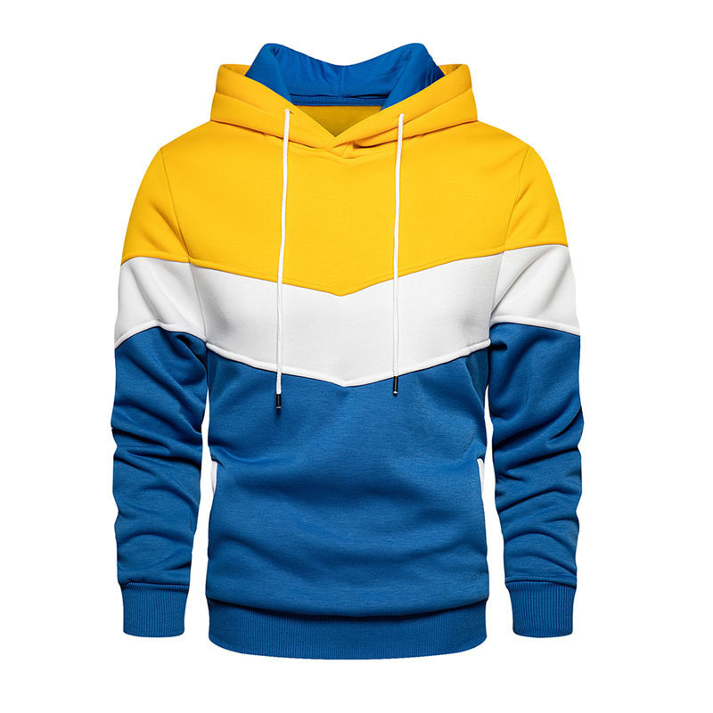 Men's Clothing new spring and autumn blue collarless casual pullover loose side seam pocket color matching youth hooded sweatshirt_mkmklike.com