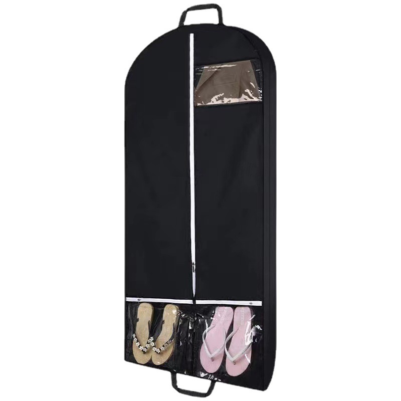 Bolsa de polvo de ropa de poliéster negro portátil doble múltiples bolsillos transparentes bolsa de almacenamiento de ropa con circunferencia lateral cubierta de traje zapatos
