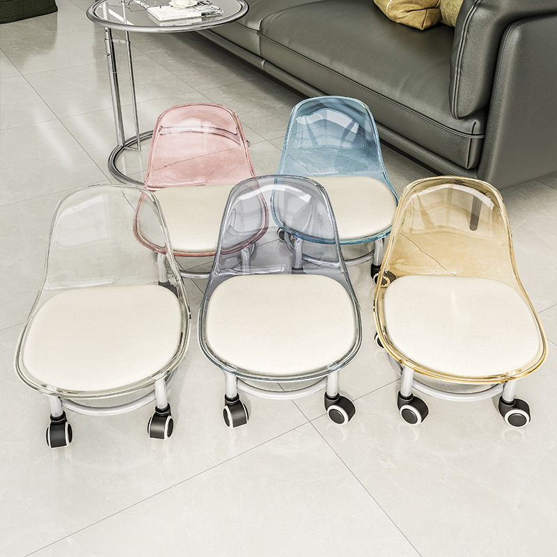 Rueda universal taburete pequeño Internet celebridad de los niños hermosa costura polea taburete bajo pequeña silla hogar respaldo acrílico taburete transparente