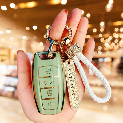 Car key bag: Special Haval Key Case for Haval - matcha-greensingle-case-star-diamond-white-lanyard-number-card