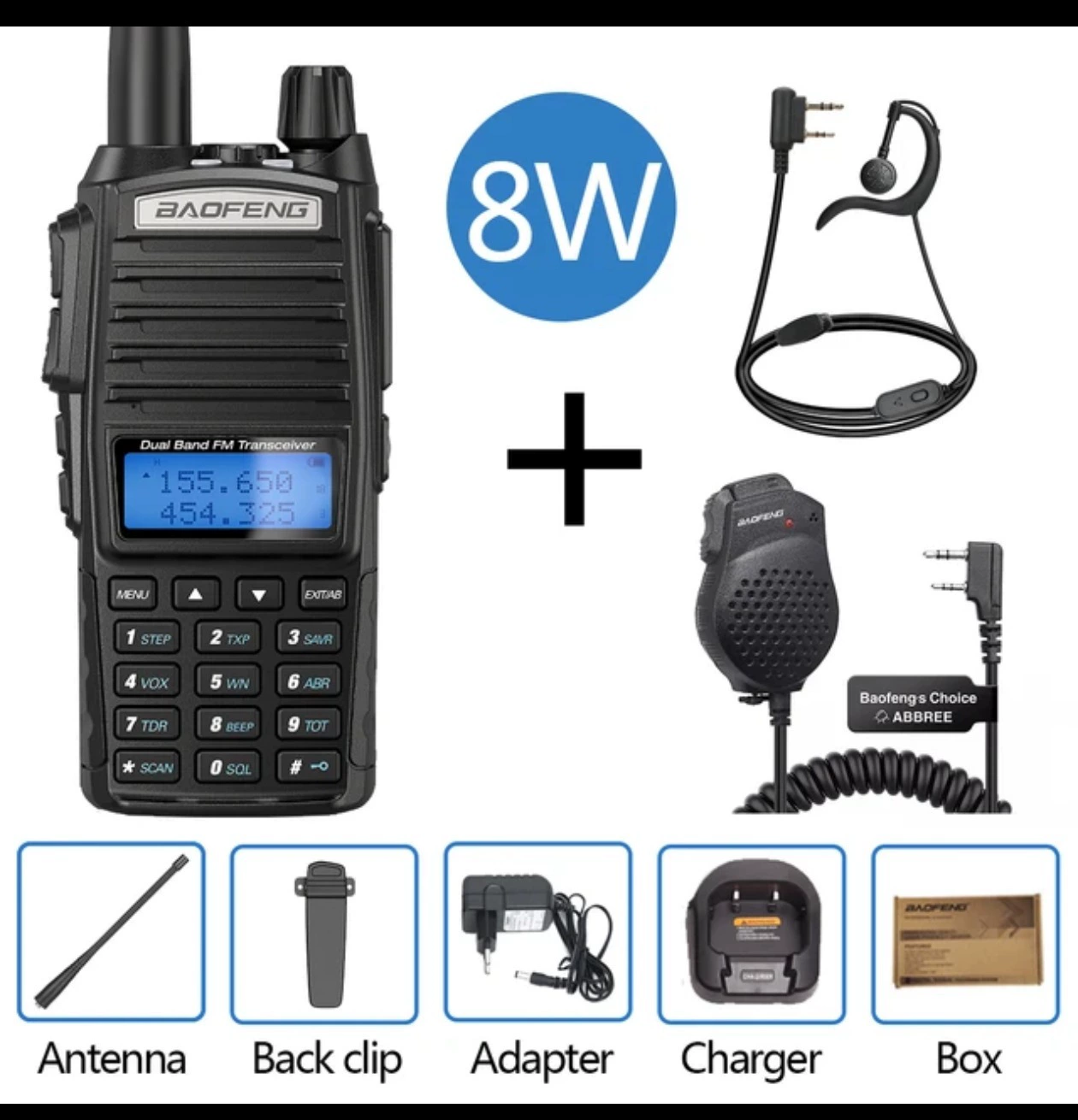 Портативная рация Baofeng UV-82, двухдиапазонная 5W/8W, двойной PTT, варианты длинной батареи