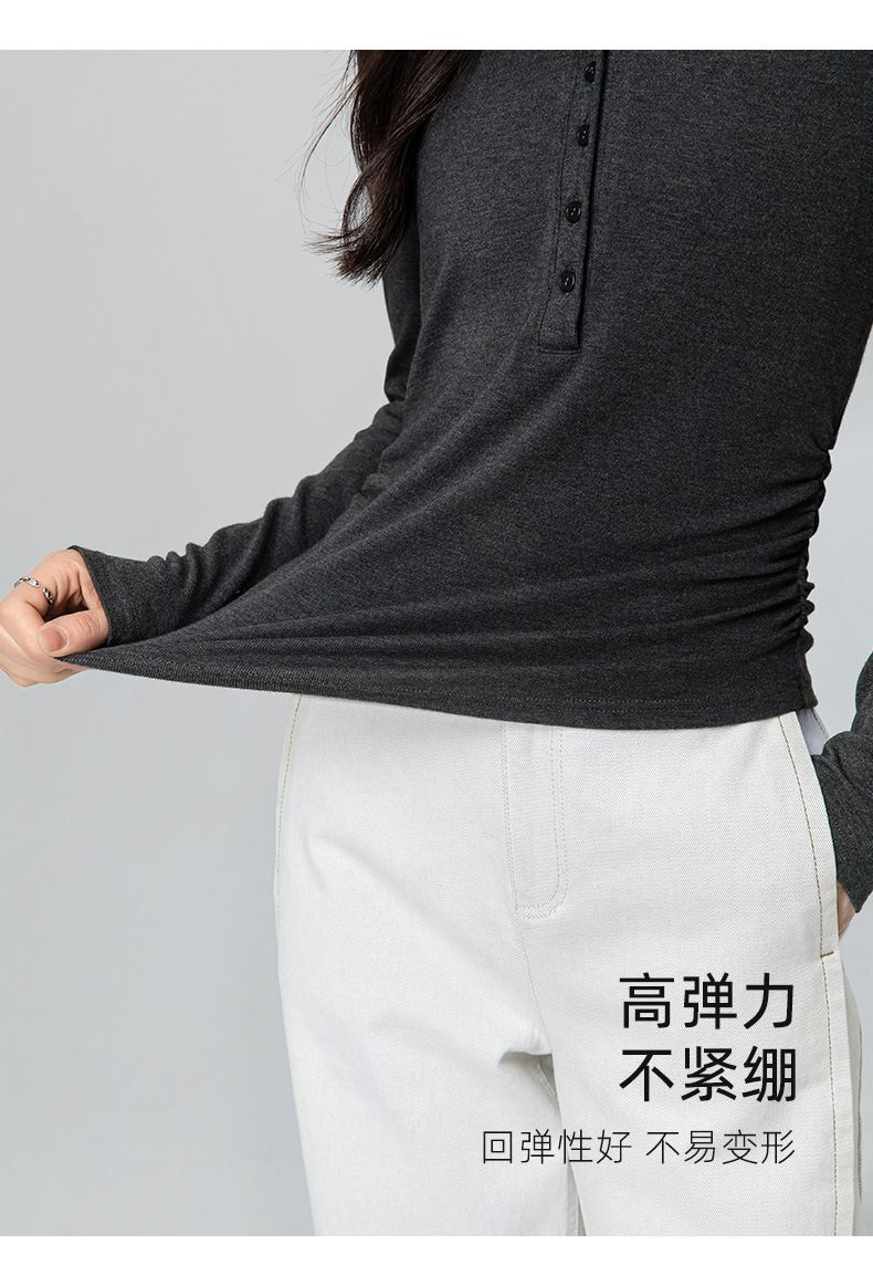 Áo thun nữ tay dài cổ nửa mở ôm eo tôn dáng kiểu Mỹ — Màu vàng ngỗng chi tiết 18