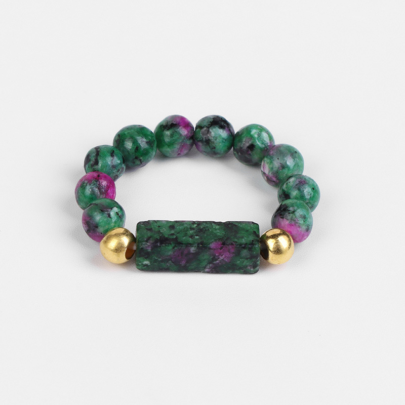 Ethnic Style Round natural stone Beaded Rings 1 Piece