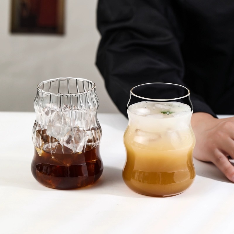 クロスボーダーパッケージクラウドカップインスタイルコーヒーガラスカップスパイラルストライプストローカップ高ホウケイ酸ガラスカップ|undefined