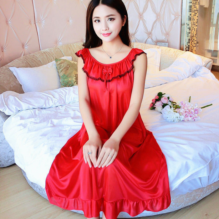 2023 camisón de seda de hielo de verano delgado de seda de las mujeres de mediana edad sexy suave cómodo pijamas homewear de las mujeres al por mayor