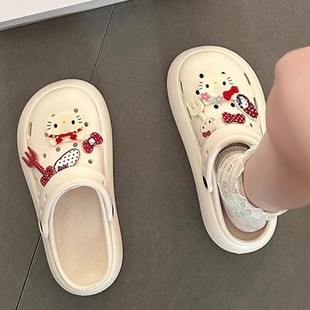 Summer Fashion Cartoon Cute Hello Kitty Women's Clogs Thick-Soled Heightening Two-Wear Baotou Casual Outer Sandals