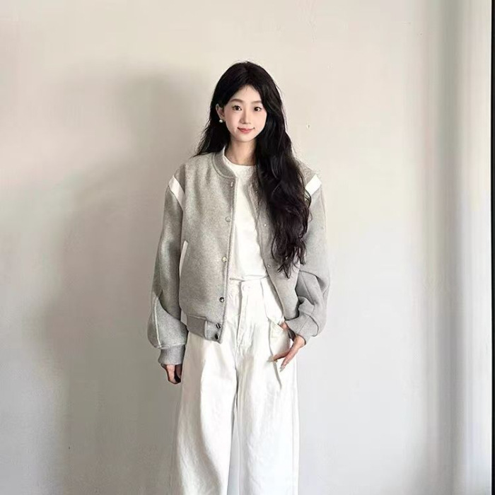 亚马逊速卖通eBay独立站灰色短外套女装新爆款小个子夹克短款上衣|undefined