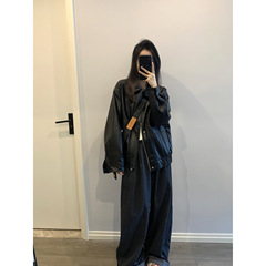 Awencoat 慵懒松弛感 高腰直筒阔腿休闲裤女春秋款垂感拖地长裤子
