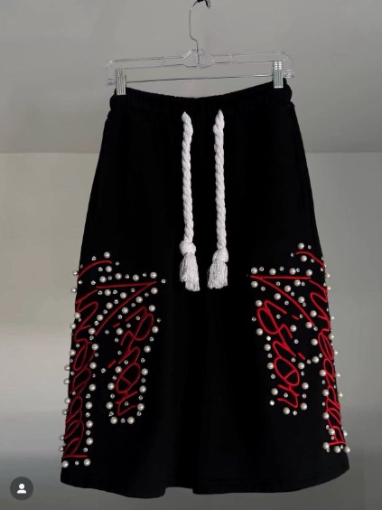 Pantalones sueltos bordados con cuentas bordados de la industria pesada retro de la calle alta europea y americana transfronteriza para hombres y mujeres pantalones casuales de pierna ancha hiphop