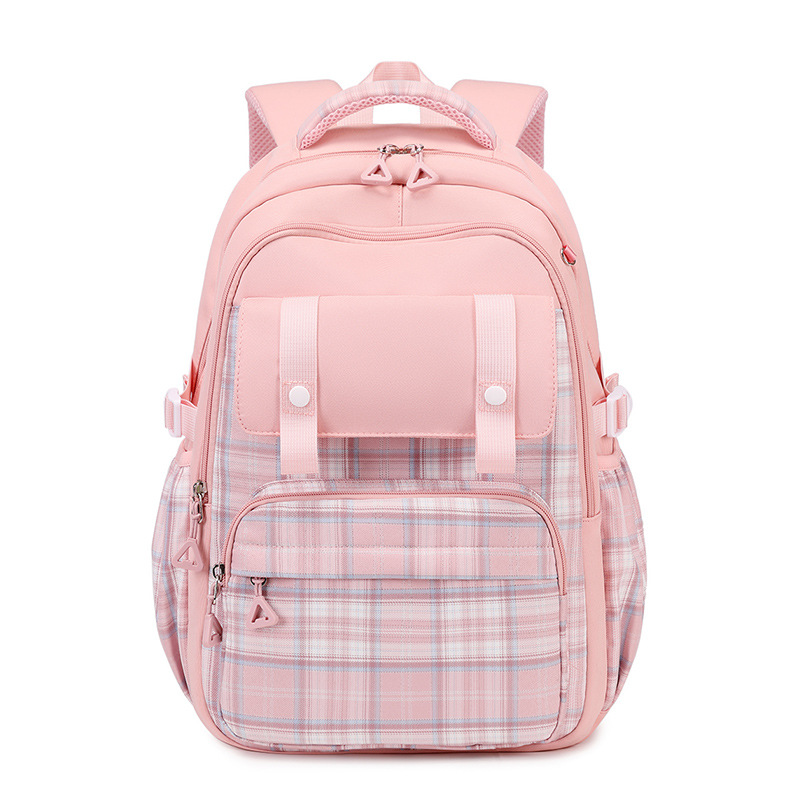 2024 New Children's Schoolbag for Primary School Students Girls' Grade 3-6 Ridge Protection and Lightweight Plaid Backpack Oxford Cloth Lightweight Backpack