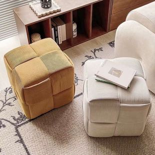 Trendy Small Stool for Home Use, Coffee Table Square Stool, Sofa Stool, Footrest, Shoe-Changing Stool, Retro Corduroy Small Stool