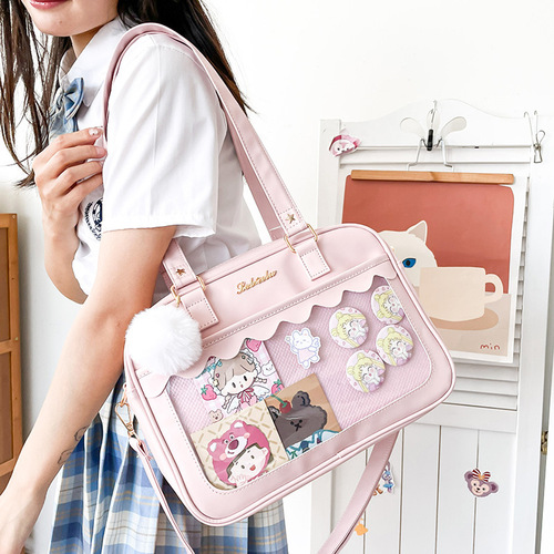 Baby bag, Korean version of pain bag, Japanese style transparent bar PU soft girl student shoulder bag, small square bag, two-dimensional cross-body bag
