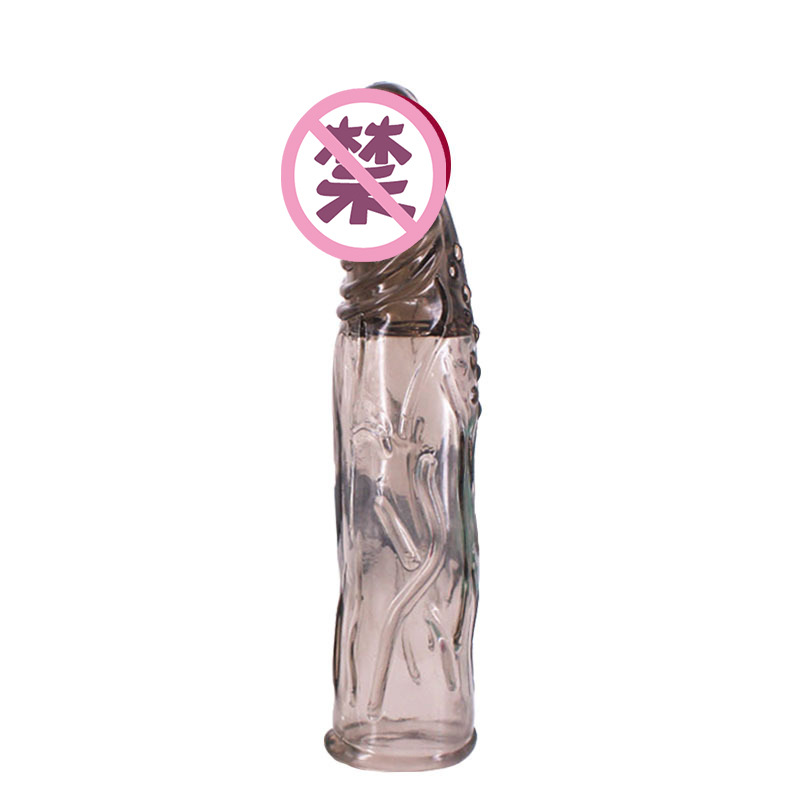 Men’s Crystal Textured TPE Penis Sleeve, Reusable Delay Cover, Transparent Black — detail image 9