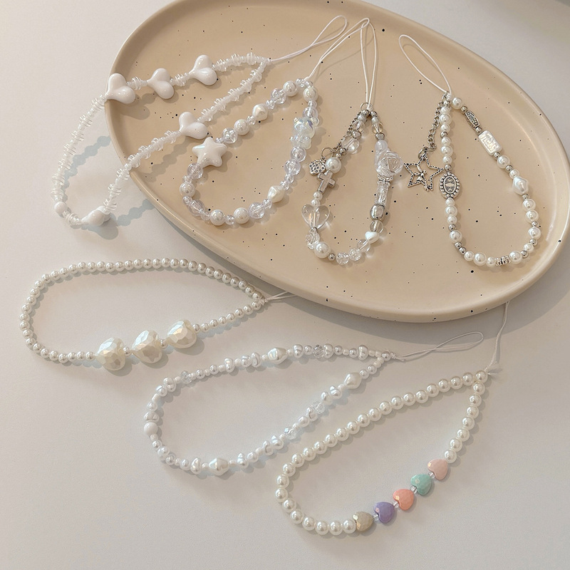 Fresh and Simple Pearl White Pearl Lanyard Decorative Camera Bag Pendant Versatile Phone Chain Light Luxury Accessory