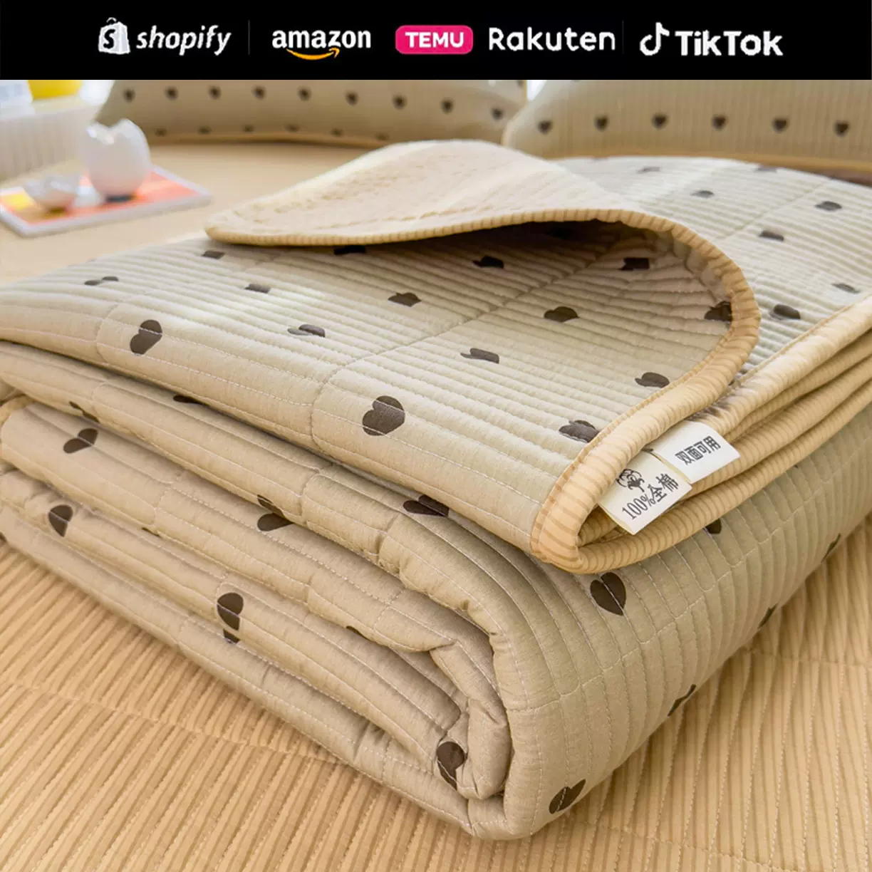 跨境新款ins风全棉床盖软糯夹棉单件纯棉床单加大榻榻米防滑床垫