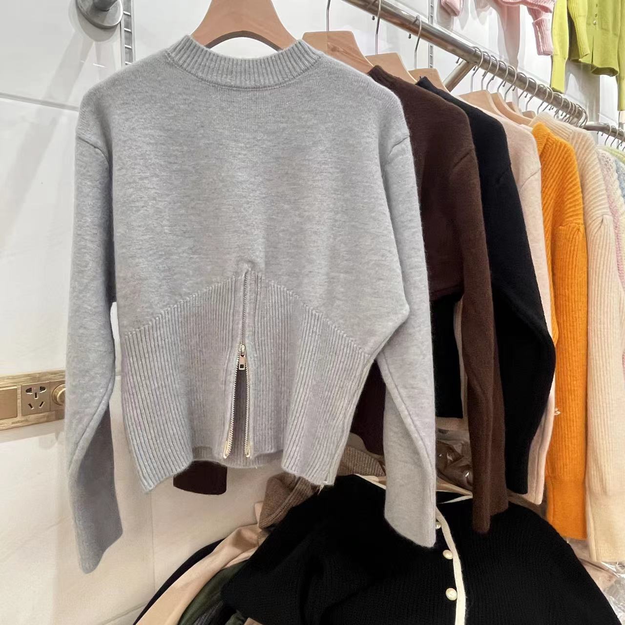 Women's Pullover Round Neck Split Hem French Style Autumn Winter_voghion.com