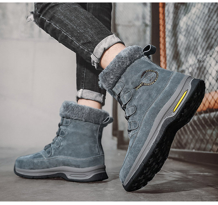 Giày bốt cổ cao nam da heo lót lông giữ ấm đế dày chống trượt — 618 kaki, 618 màu xám, 618 màu đen chi tiết 17