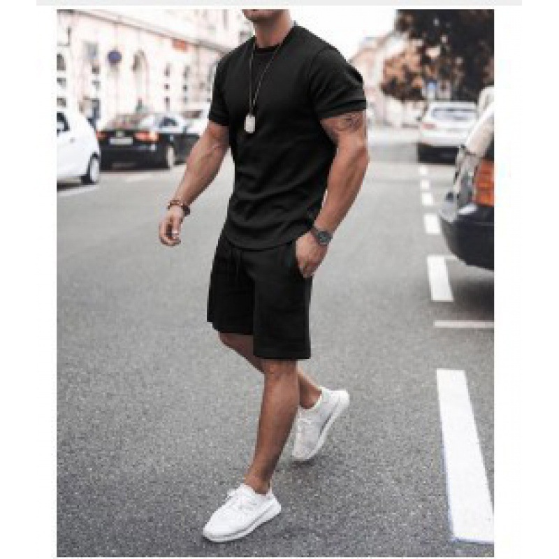 2023 verano transfronterizo camiseta 3D europea y americana manga corta pantalones cortos de dos piezas deportivos casuales para hombres