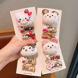 新款毛绒公仔发夹可爱猫咪兔子布艺发卡女童蝴蝶结夹子不伤发批发