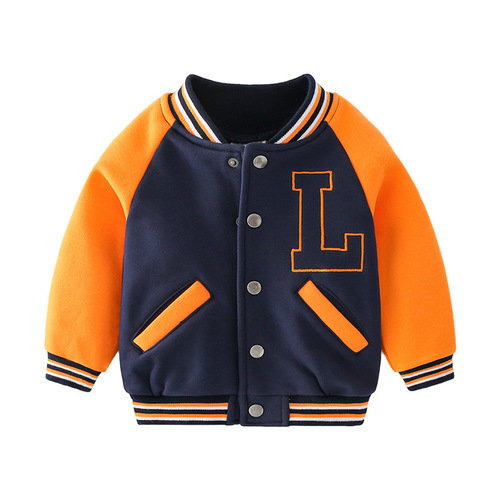 New cotton children's jacket, autumn children's clothing, boys' round neck splicing long-sleeved baseball uniform jacket for small and medium-sized children