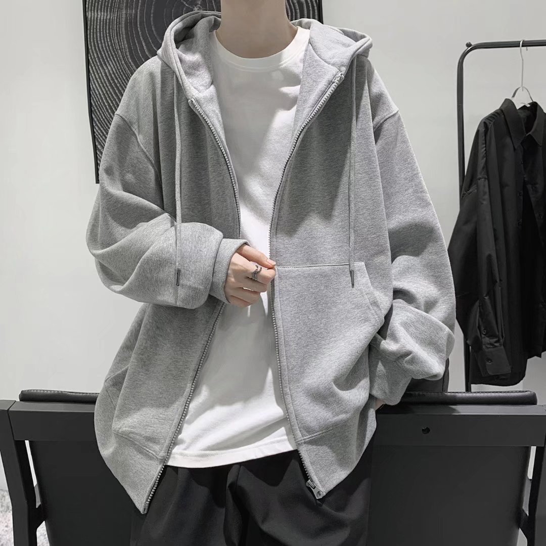 Chaqueta con capuz para hombres otoño nuevo estilo coreano ropa de moda inns suelta abrigo de color sólido casual Cardigan