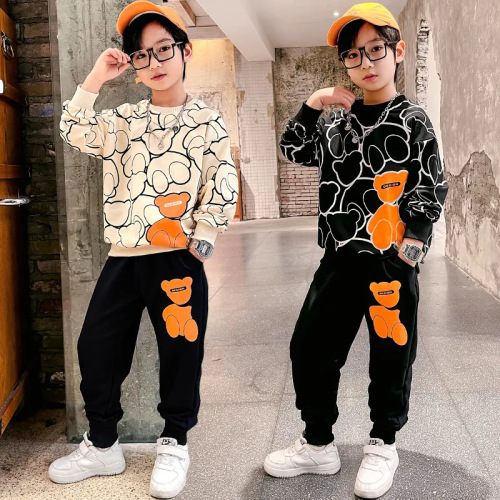 Autumn children's clothing, boys' suits, spring and autumn, medium and large children's long-sleeved sweatshirts, casual pants, sportswear two-piece sets, trendy