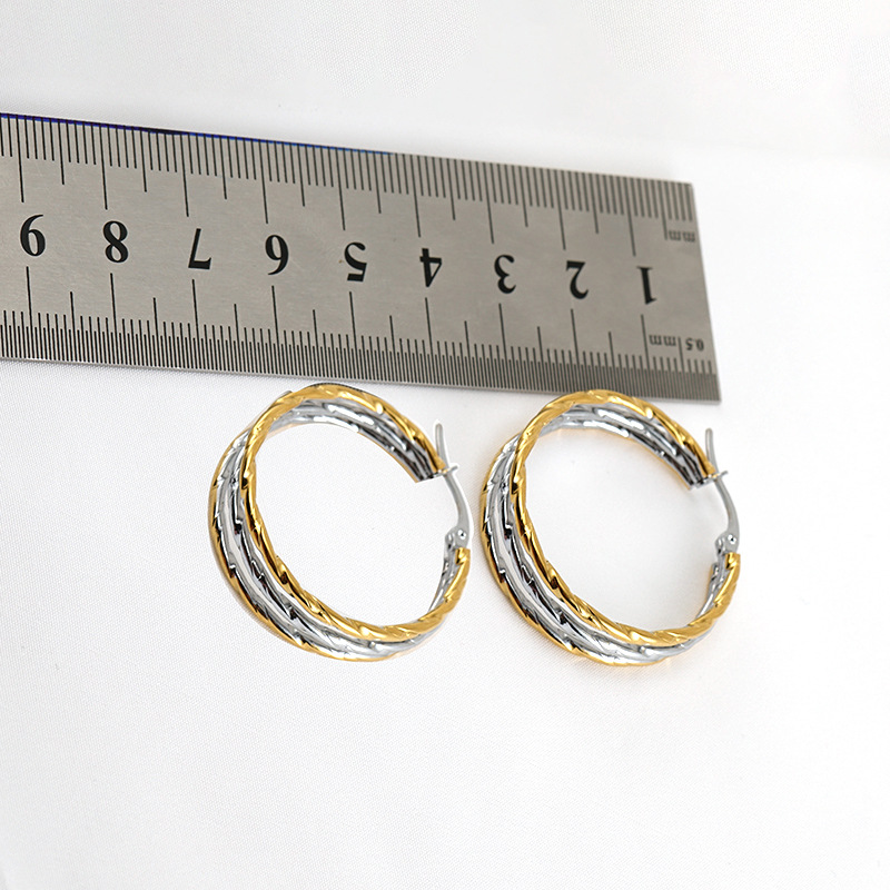 Fashion Color Block Titanium Steel Plating Hoop Earrings 1 Pair