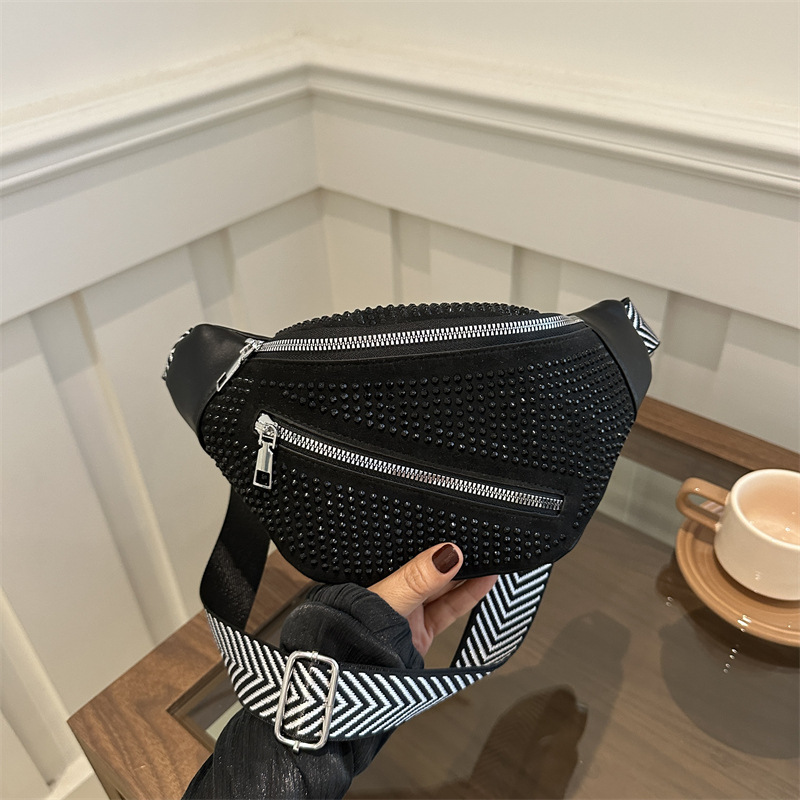 Bolso de cintura de mujer de alto nivel brillante taladro de moda bolso de mochila de nicho diseño in bolso de pecho ancho cinturón de hombro bolso de hombro de moda casual
