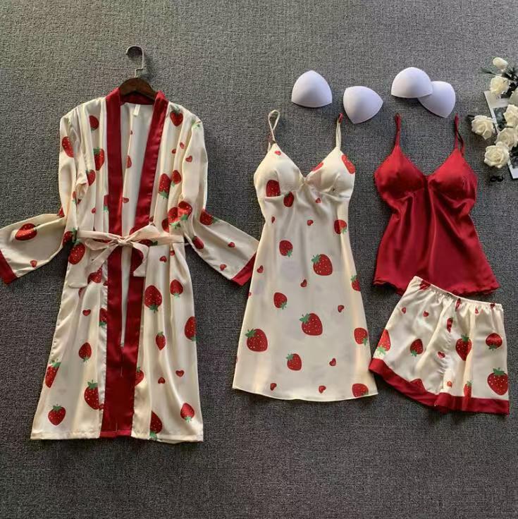 European and American Style Women's Sweet Strawberry Lingerie, Sexy Lace Sleepwear Set That Can Be Worn Outside