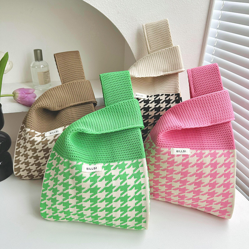 Bolso de hombro de punto de pata de gallo a juego de color de diseño de nicho con etiqueta bolso de mano de viajero de gran capacidad para mujeres