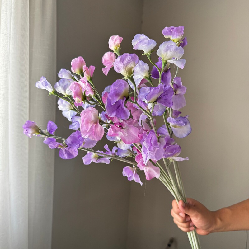 Cross-Border Hot-Selling Flocked Fragrant Pea Artificial Flowers Quality Supply Source Factory Wholesale Soft Decoration Wedding Hall Matchinging