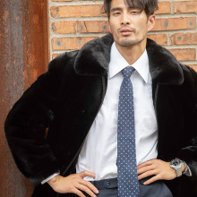 秋冬款皮草男仿貂翻领水貂外套拉链裘皮复合母貂大衣通勤通勤风